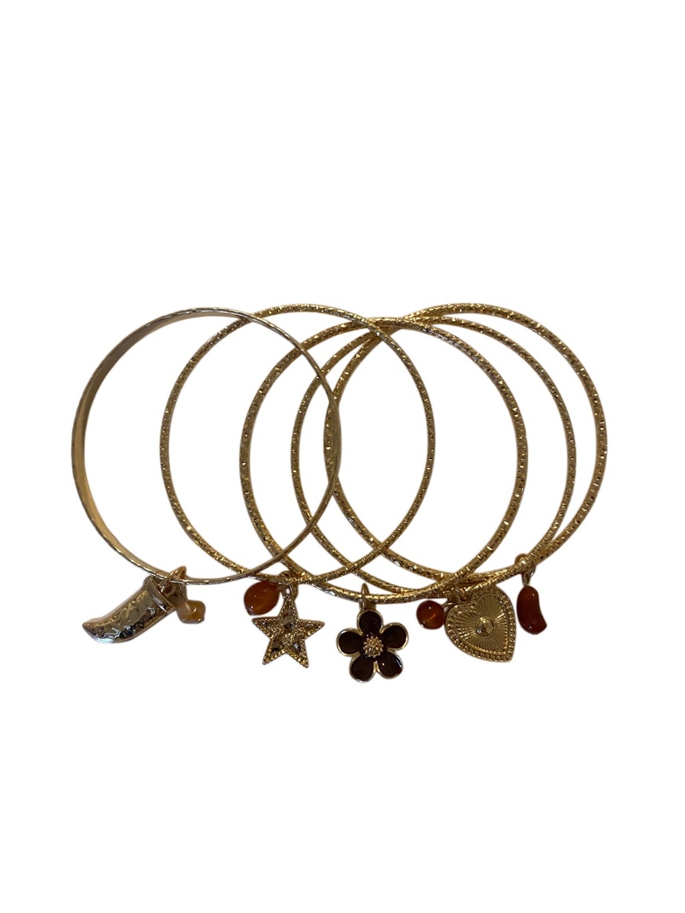 Gold Tone Five-Piece Charm Bangle Bracelet Set